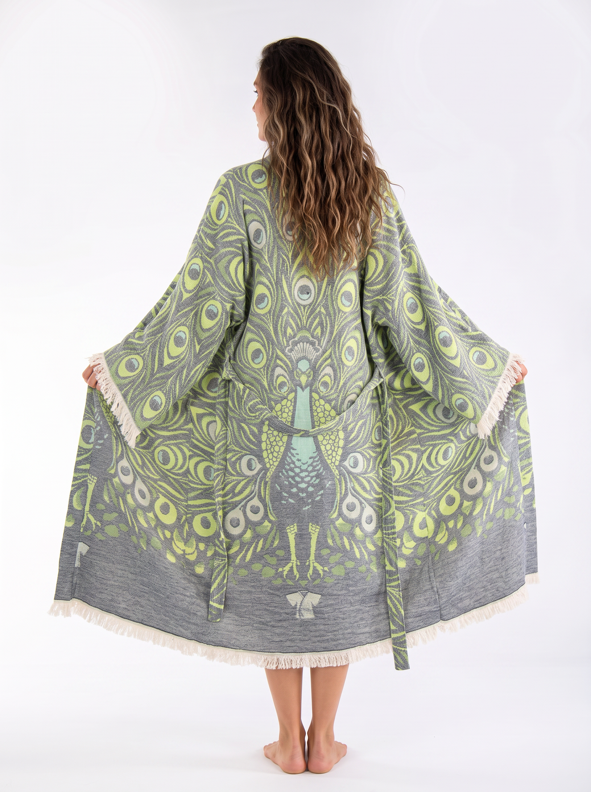 Pia Handwoven Jacquard Printed Fringed  Festival Robe