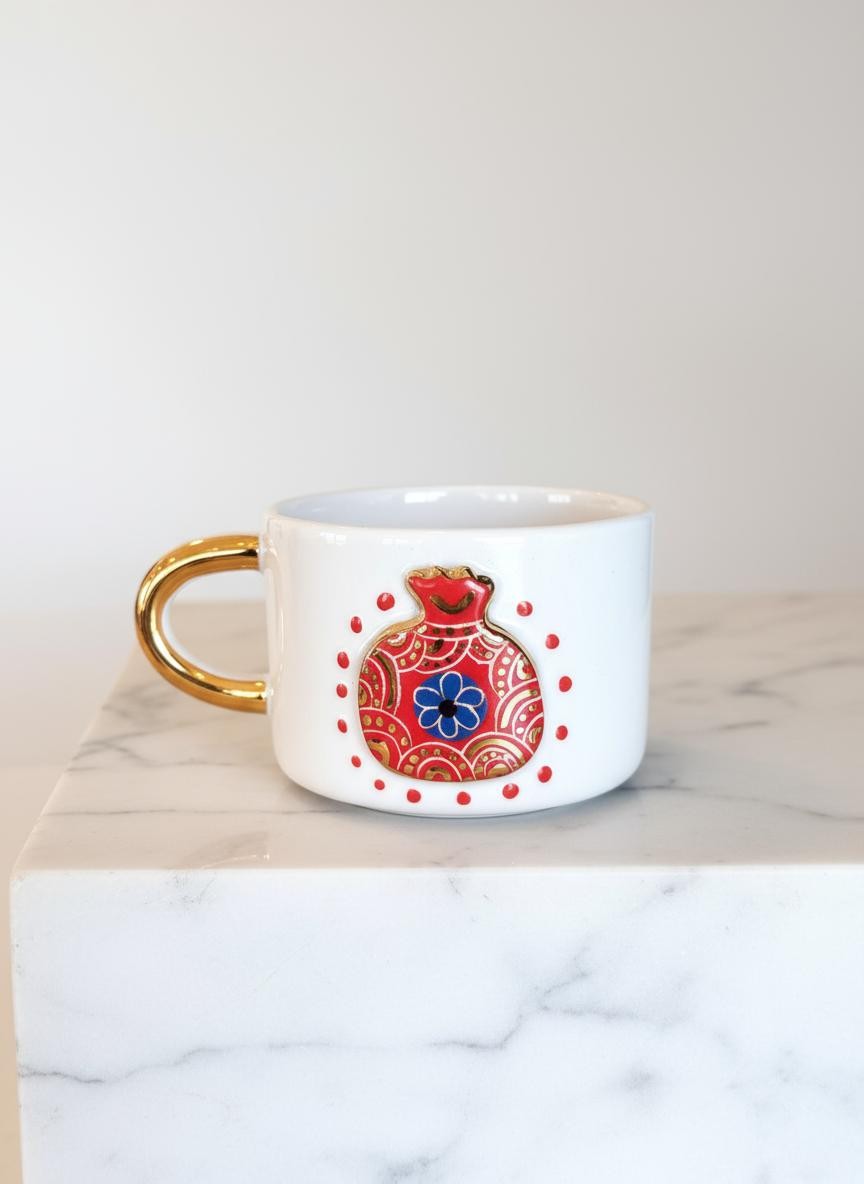 Bereket Pomegranate 24K Gold Handmade Ceramic Coffee & Tea Mug