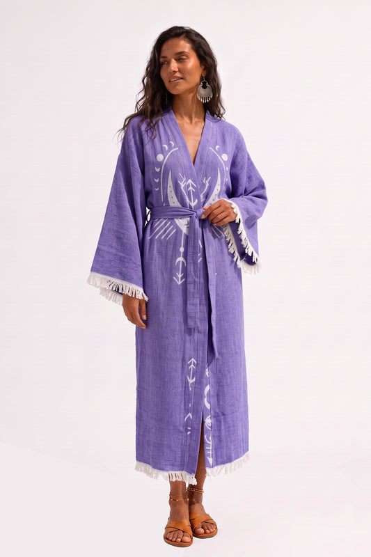 Luna Handwoven Jacquard Beach Cover-Up Robe - Purple