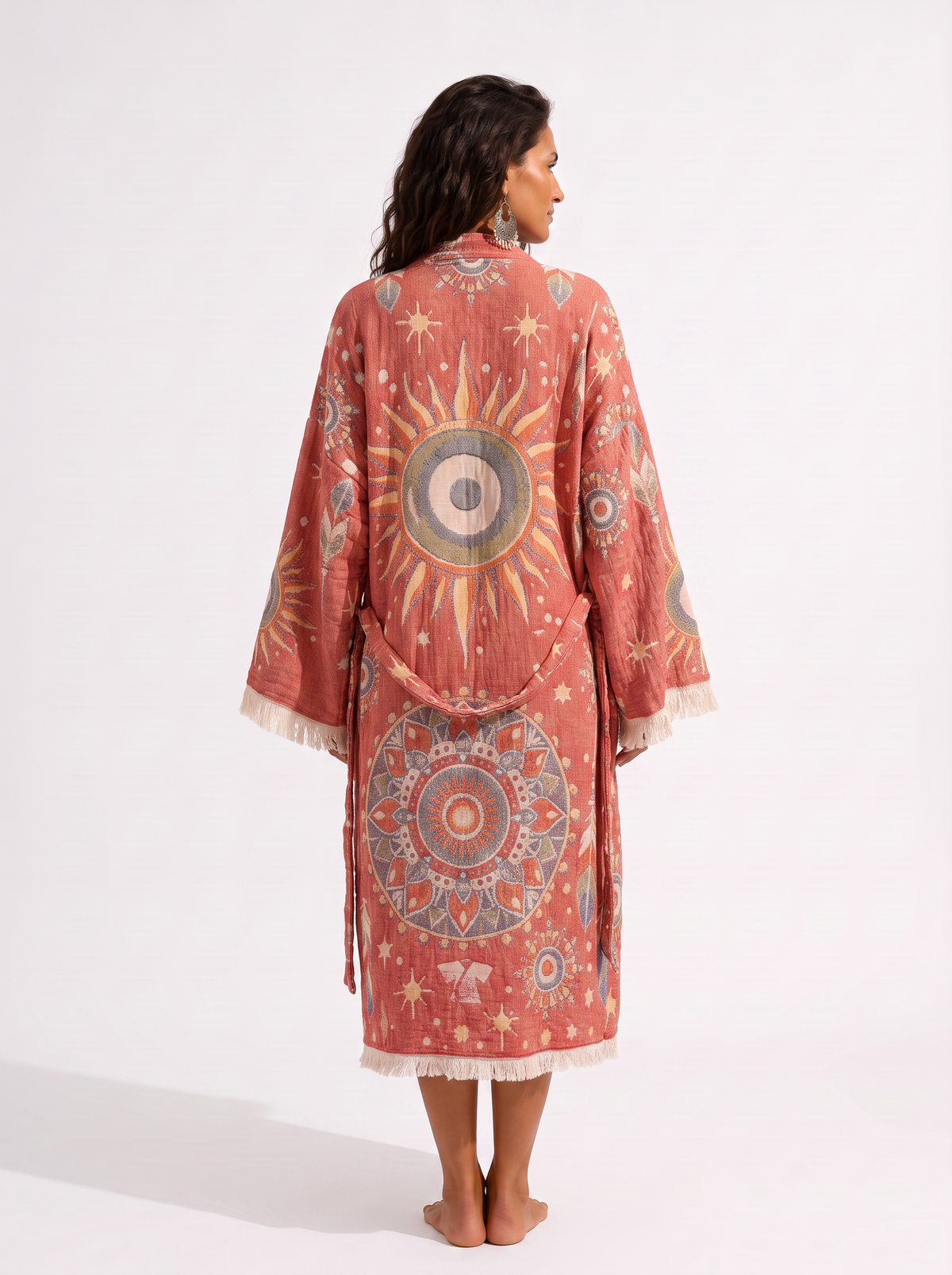 Nala Handwoven Jacquard Festival Robe - Red