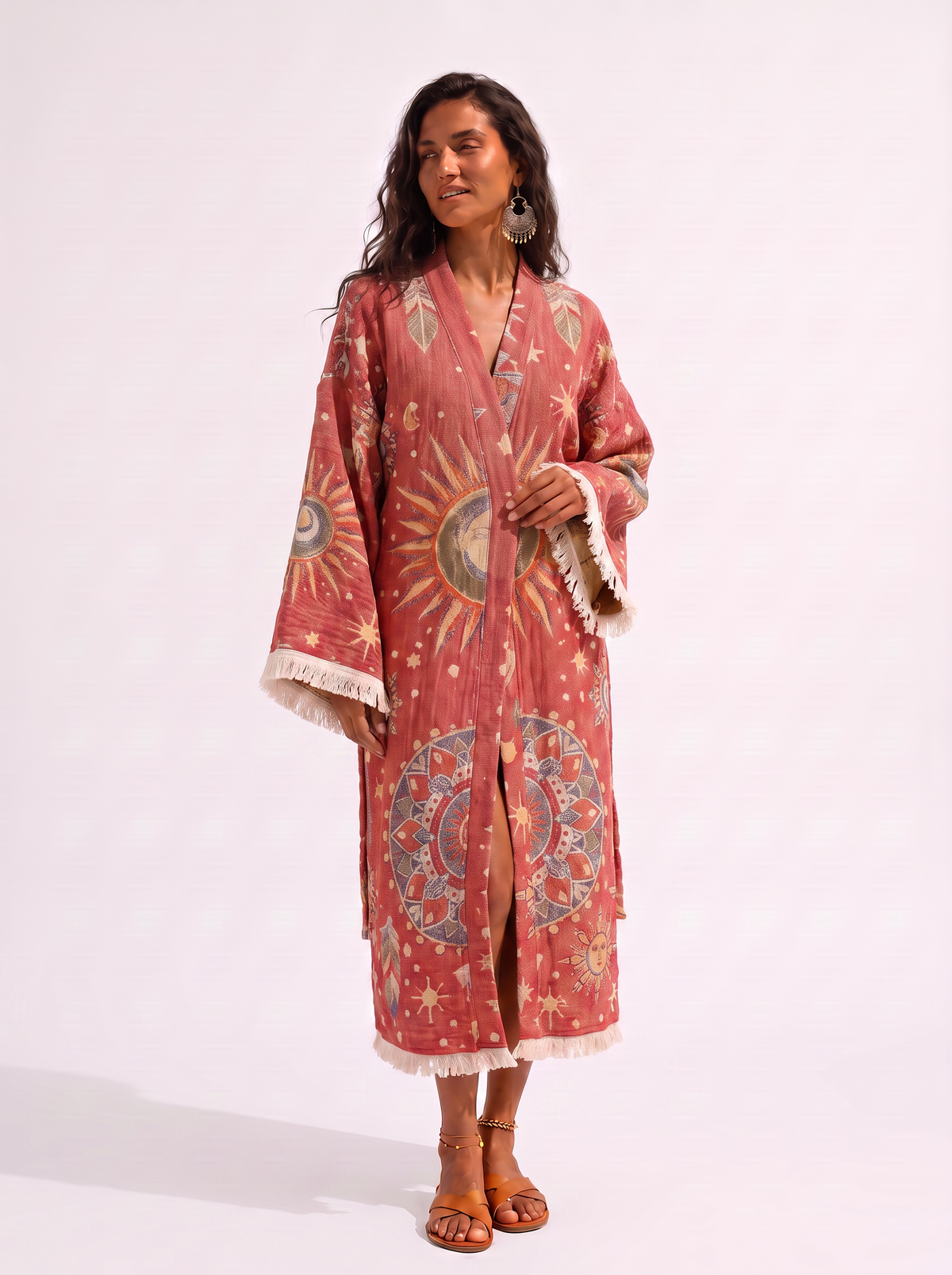 Nala Handwoven Jacquard Festival Robe - Red
