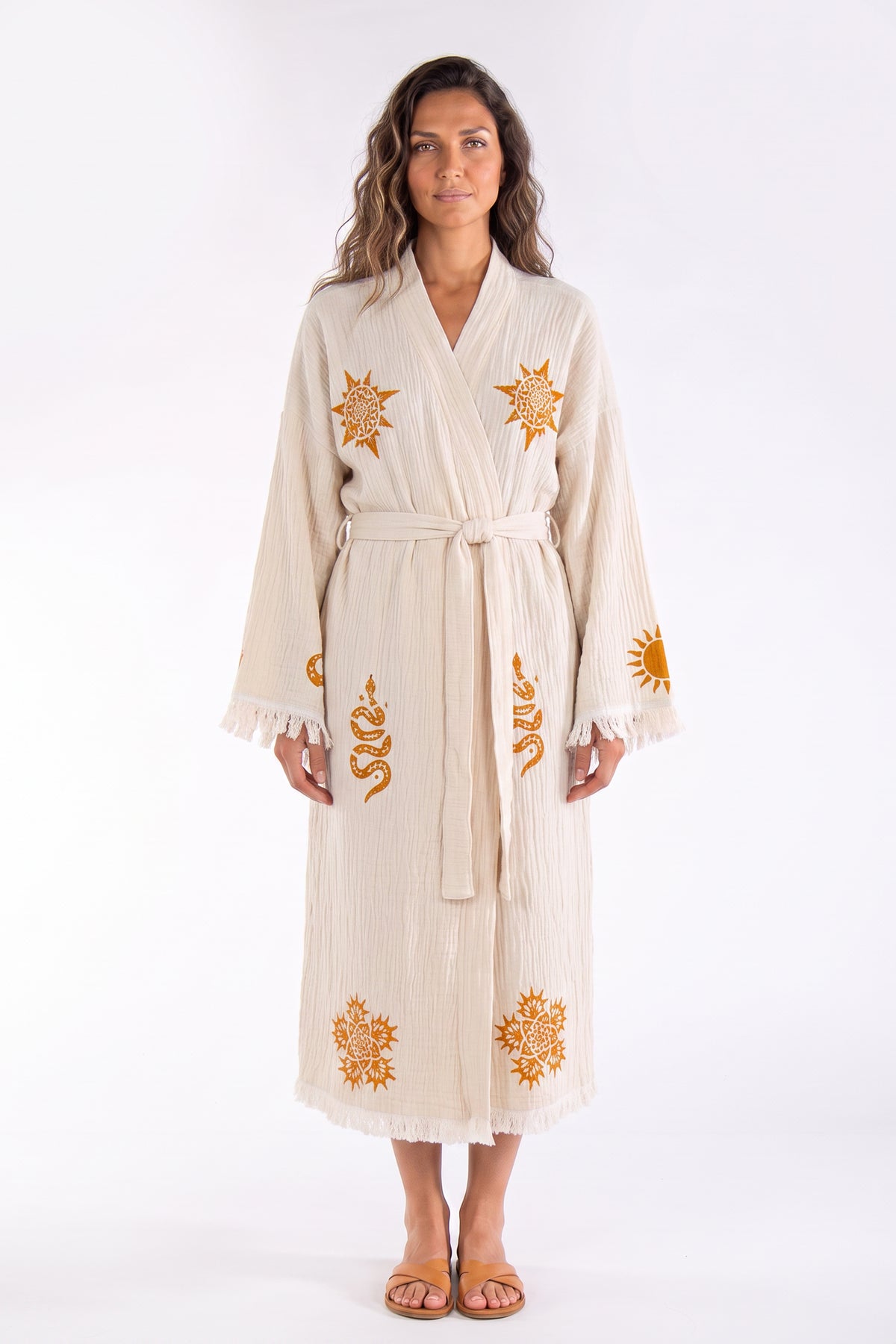 Sirena Snake Printed Fringed  Festival Robe