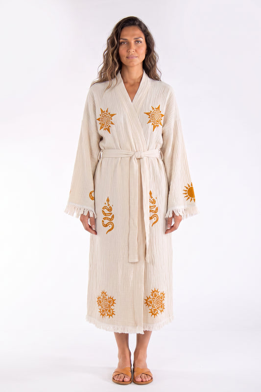Sirena Snake Printed Fringed  Festival Robe