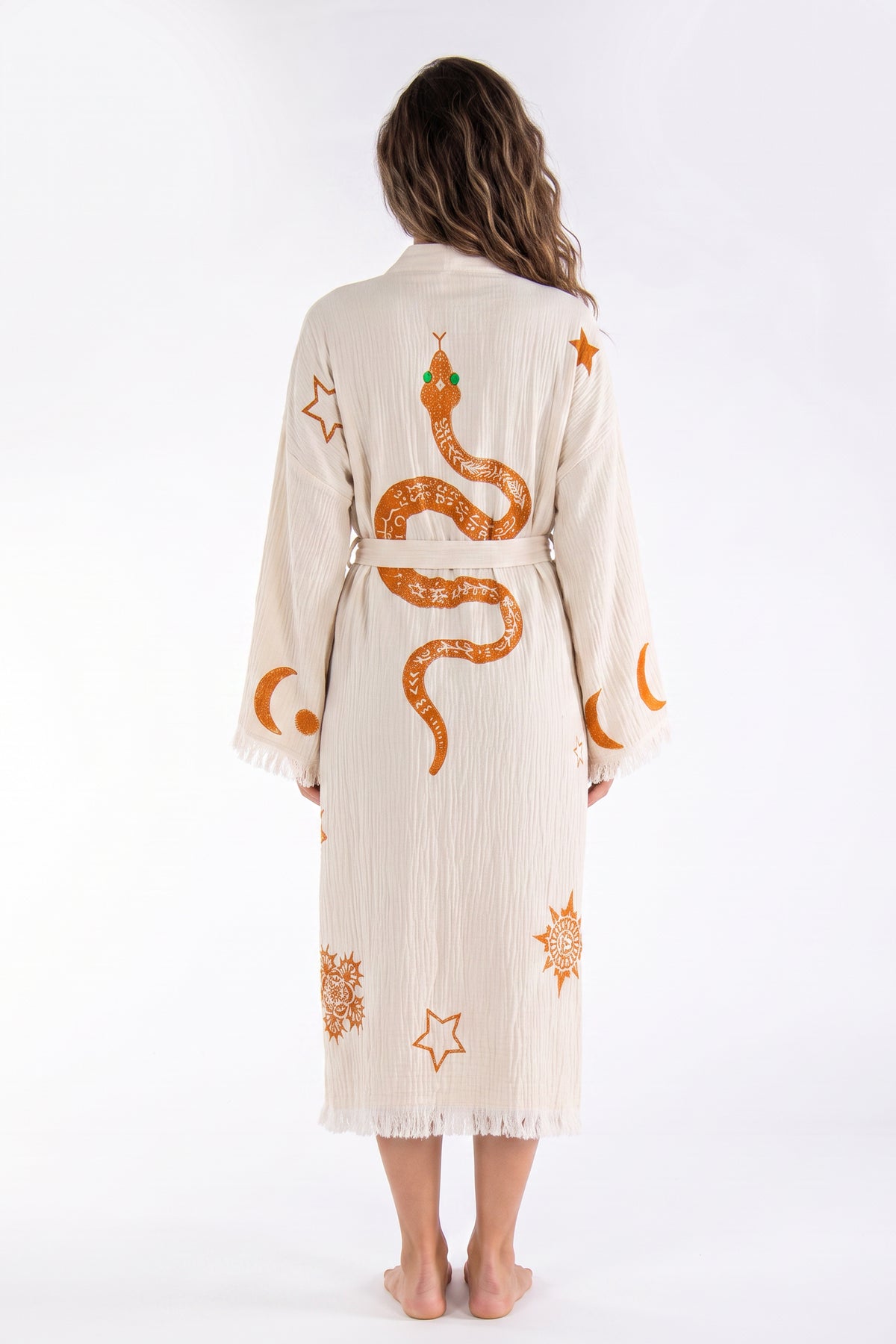 Sirena Snake Printed Fringed  Festival Robe