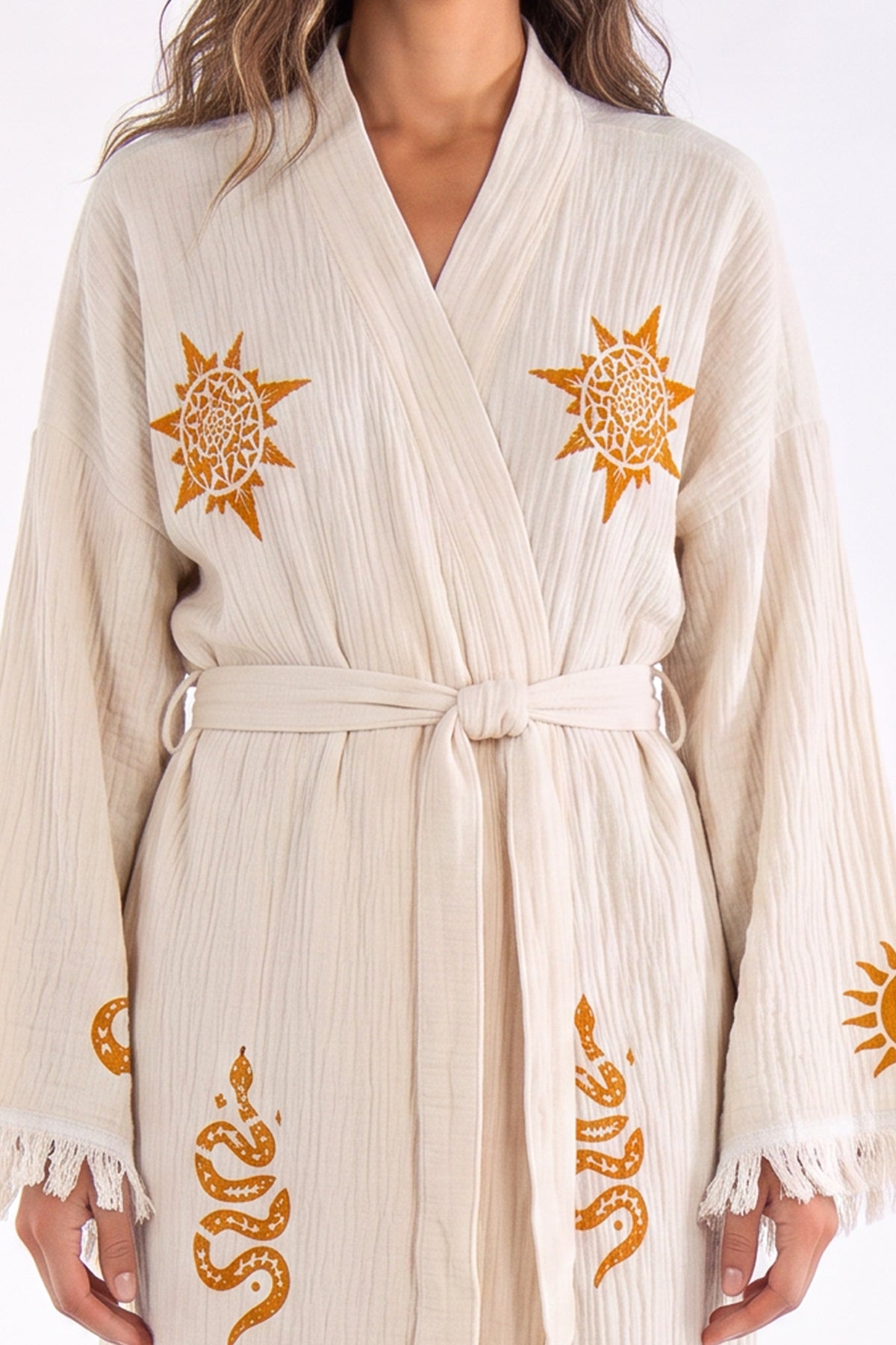 Sirena Snake Printed Fringed  Festival Robe