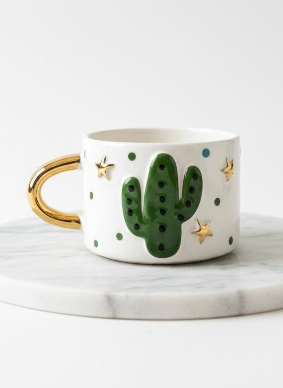 Texas Cactus 24K Gold Handmade Ceramic Coffee & Tea Mug
