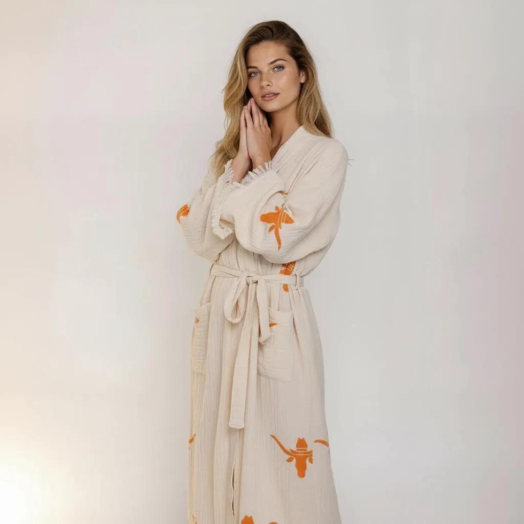 Texas Steer Hand Block Printed Kimono