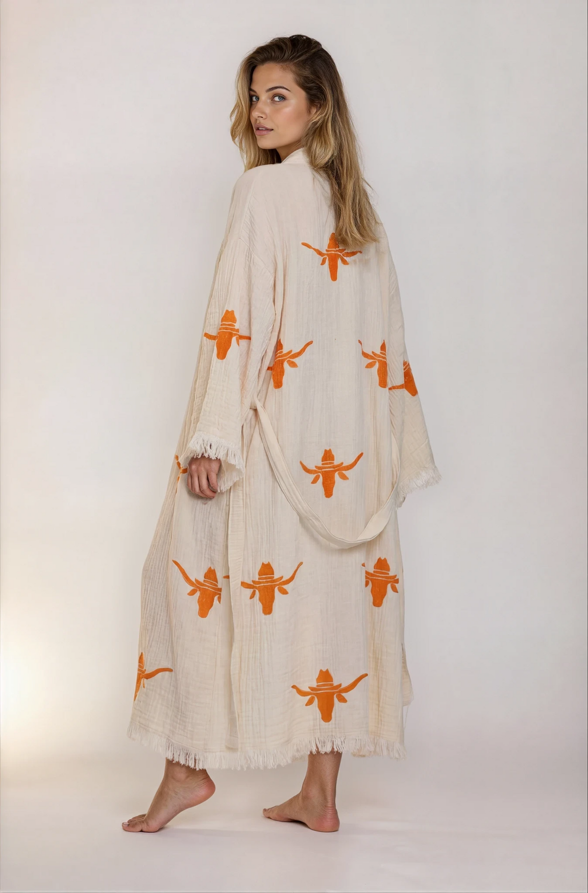 Texas Steer Hand Block Printed Kimono