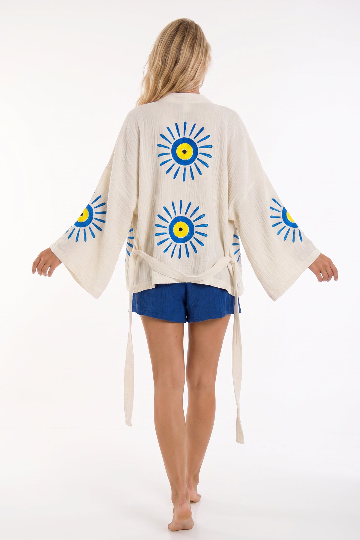 Elia Handmade Printed Fringed Robe and Shorts Two-Piece Set