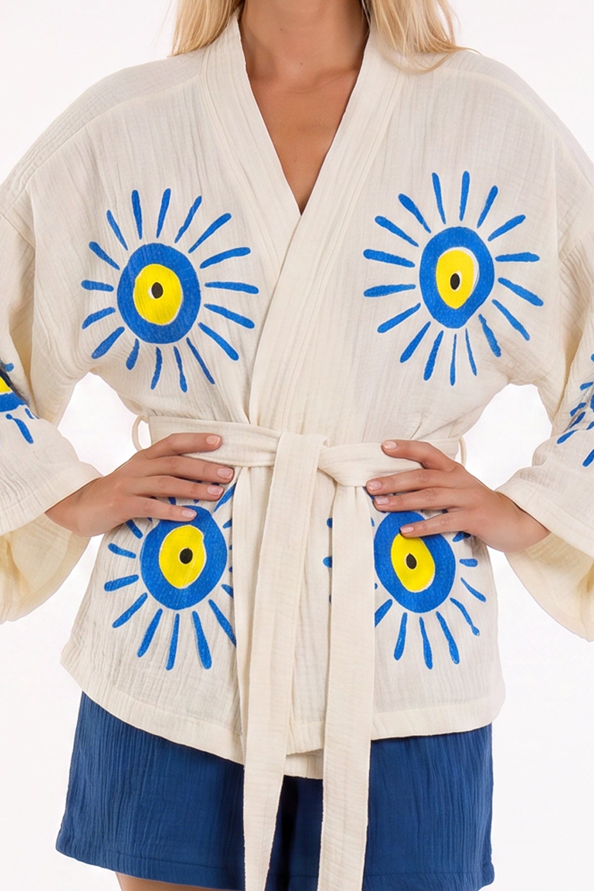 Elia Handmade Printed Fringed Robe and Shorts Two-Piece Set