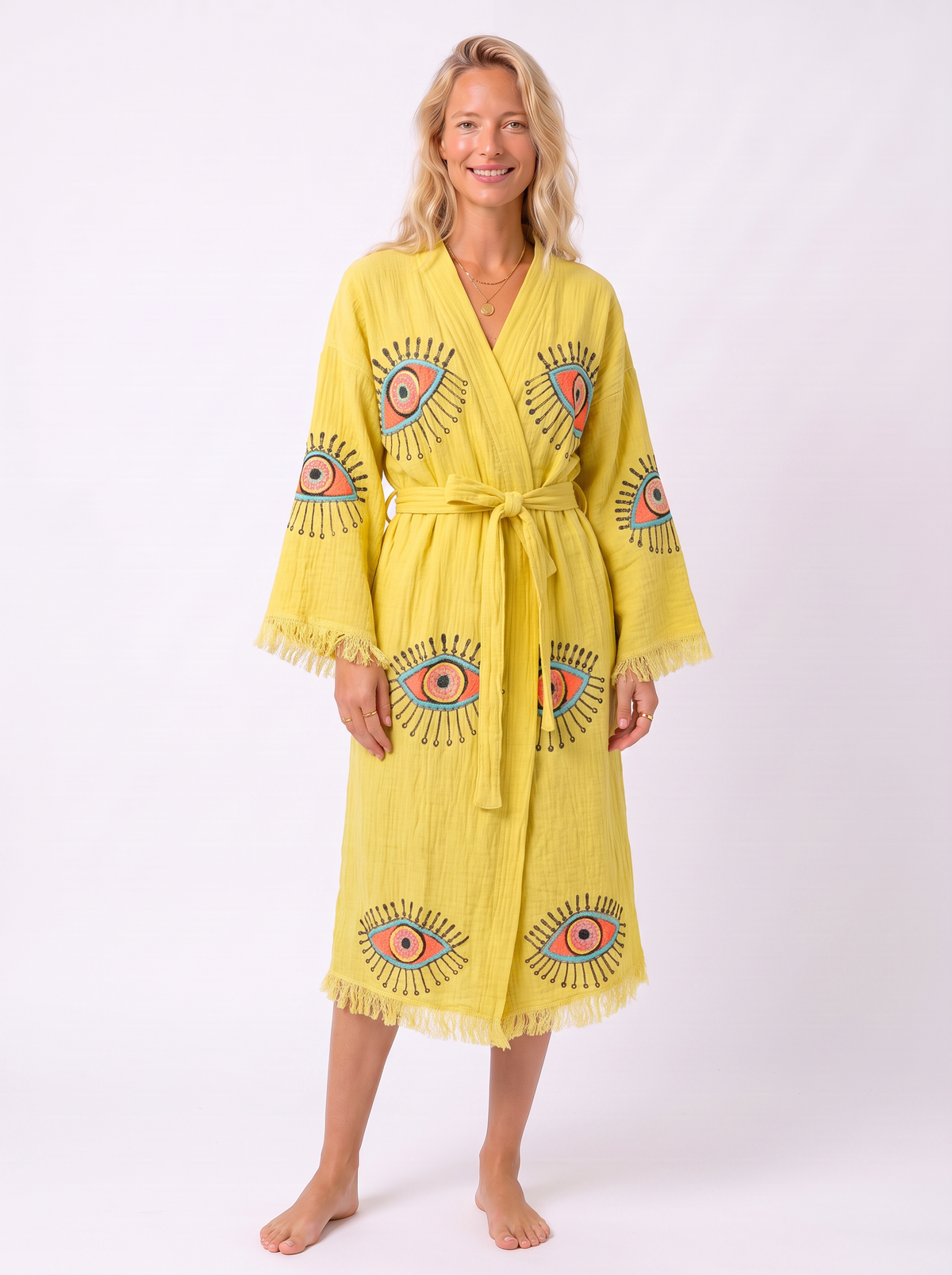 Aria Handmade Muslin Beach Cover-Up Robe – Yellow
