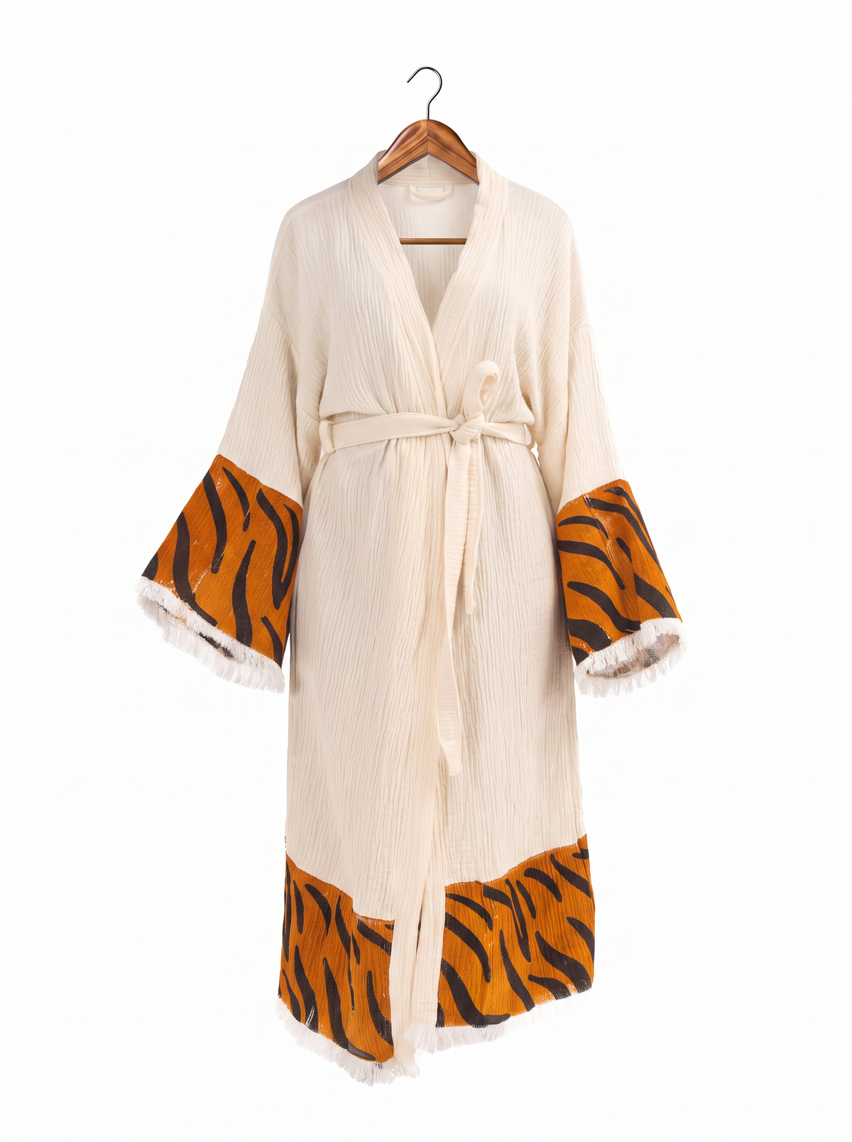 Sahara Leopard Printed Fringed  Festival Robe