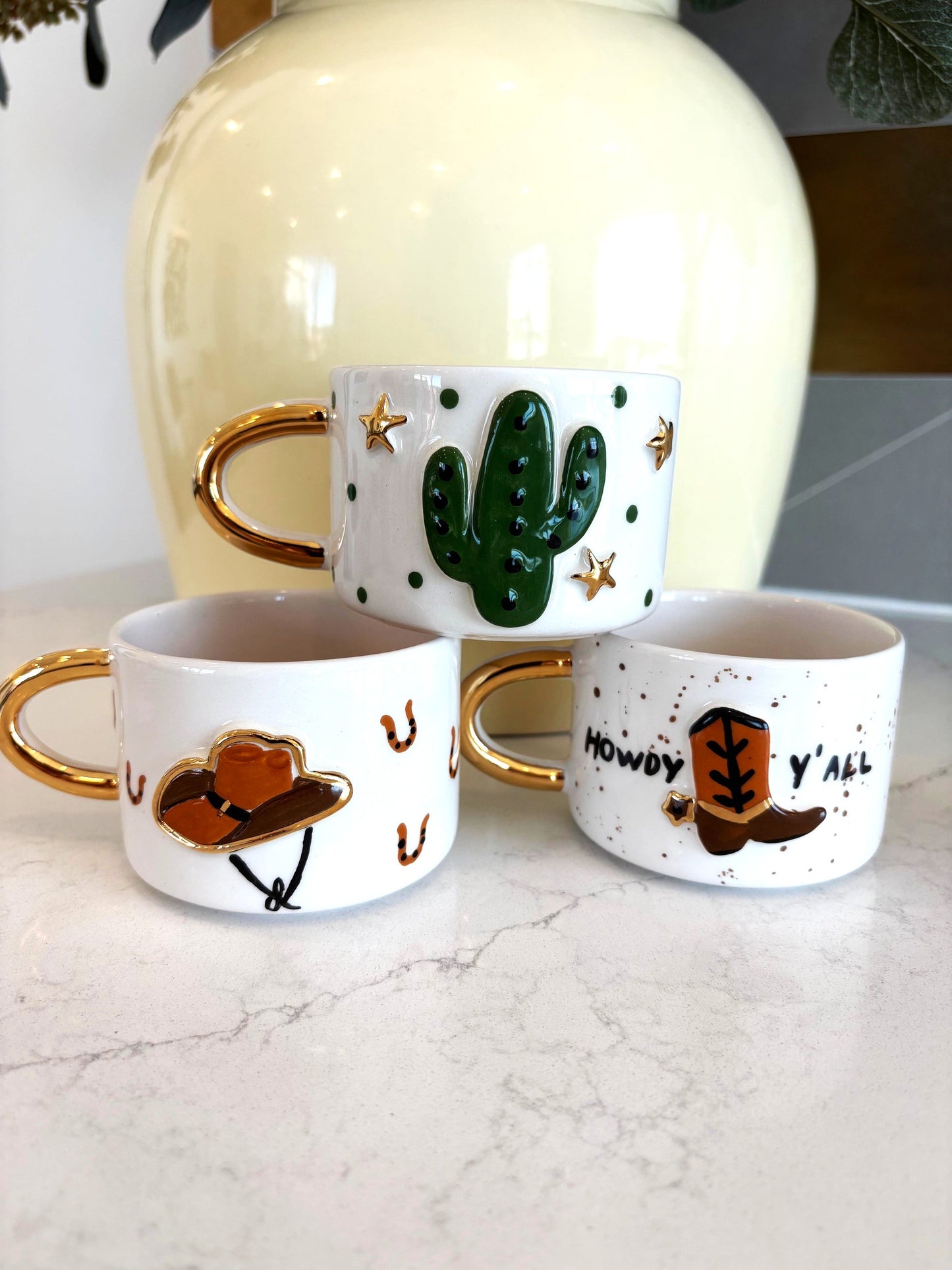 Texas Cactus 24K Gold Handmade Ceramic Coffee & Tea Mug