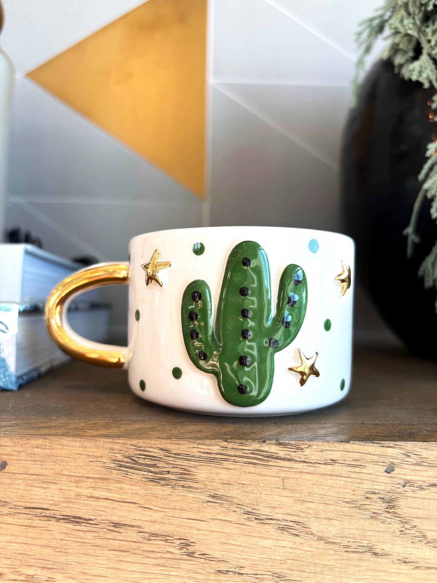 Texas Cactus 24K Gold Handmade Ceramic Coffee & Tea Mug