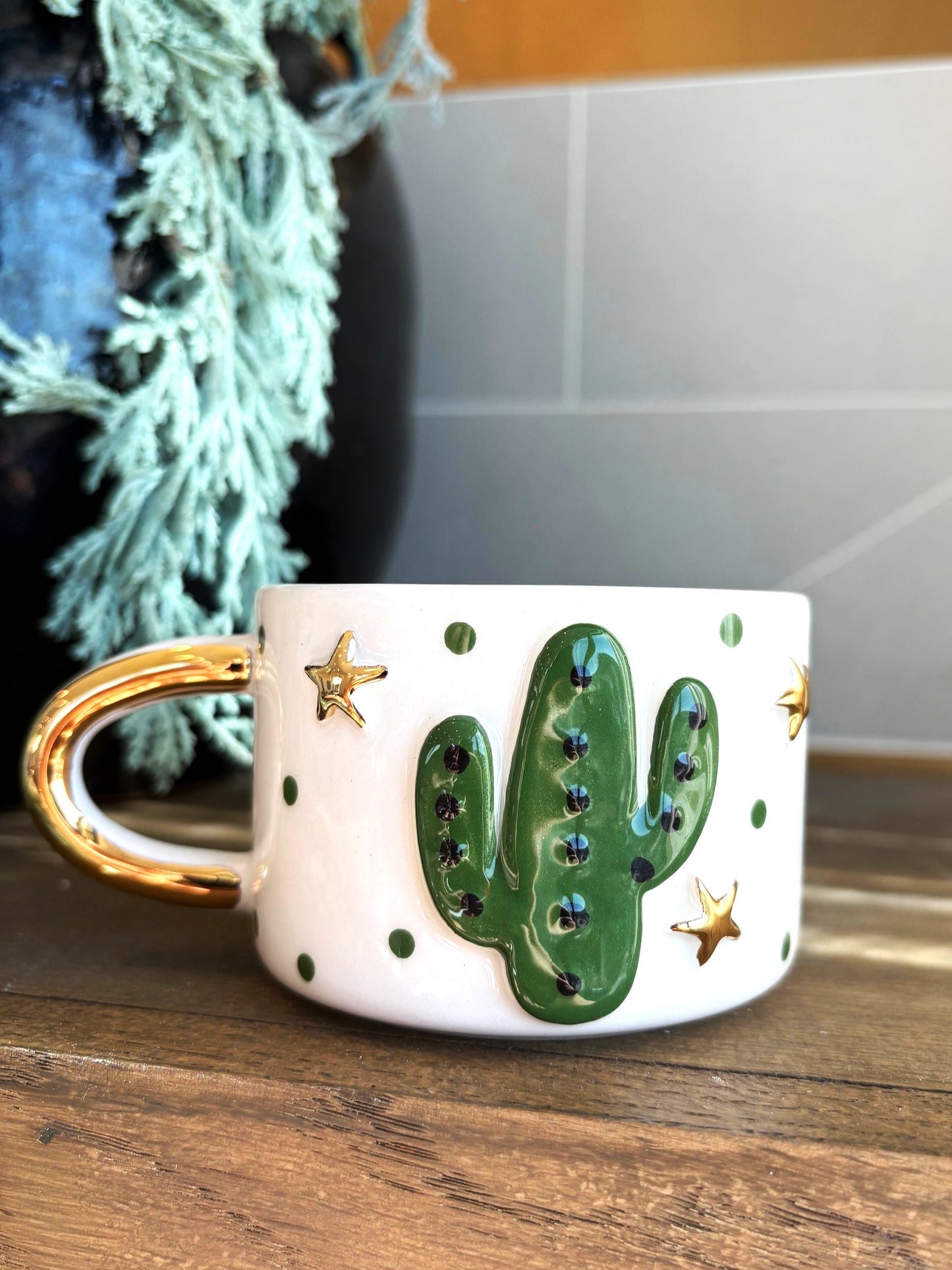 Texas Cactus 24K Gold Handmade Ceramic Coffee & Tea Mug