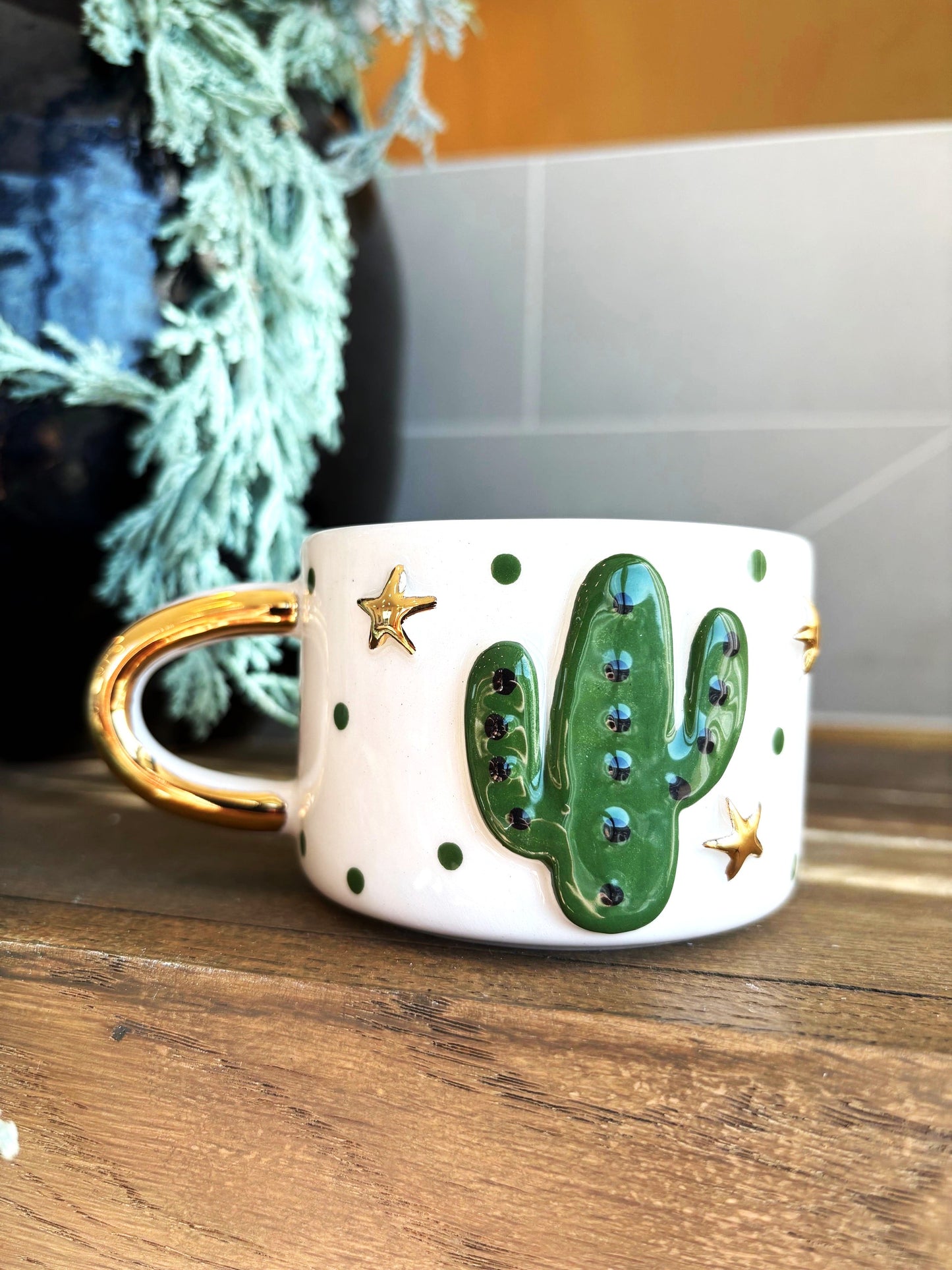Texas Cactus 24K Gold Handmade Ceramic Coffee & Tea Mug