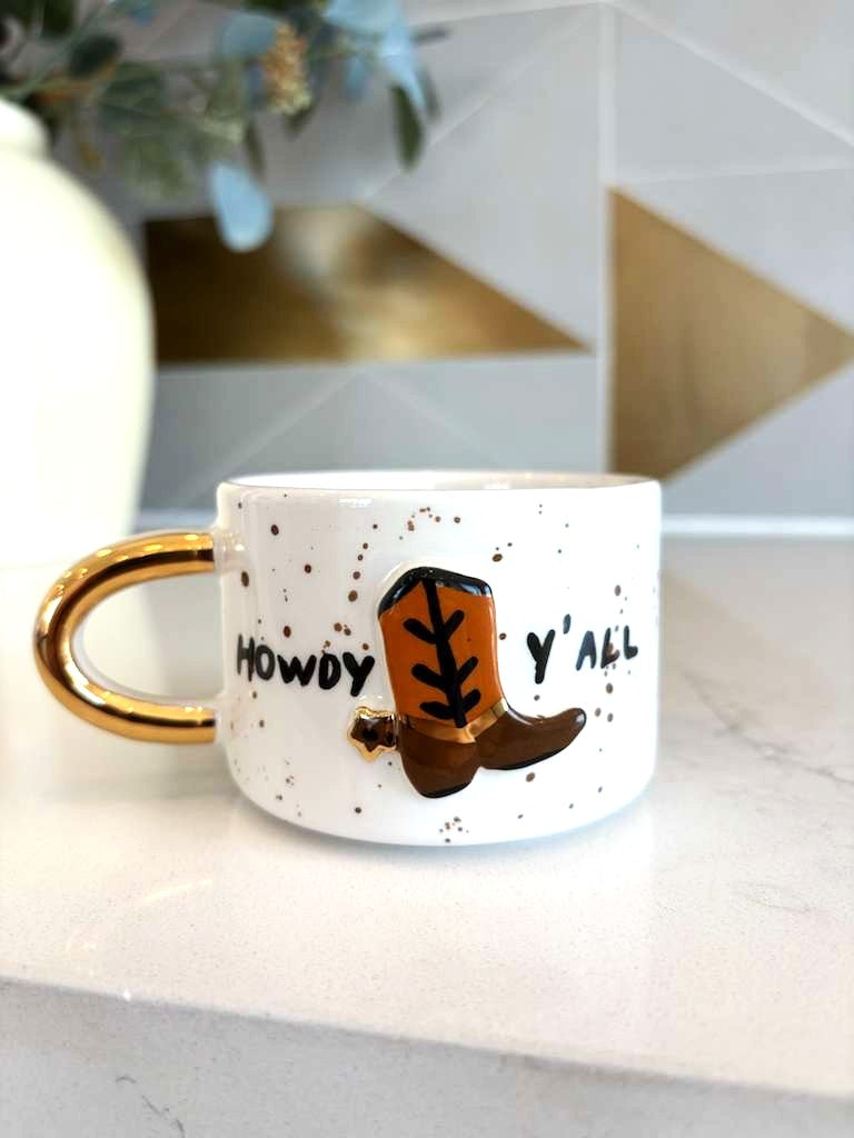 Texas Cowboy Boot 24K Gold Handmade Ceramic Coffee & Tea Mug