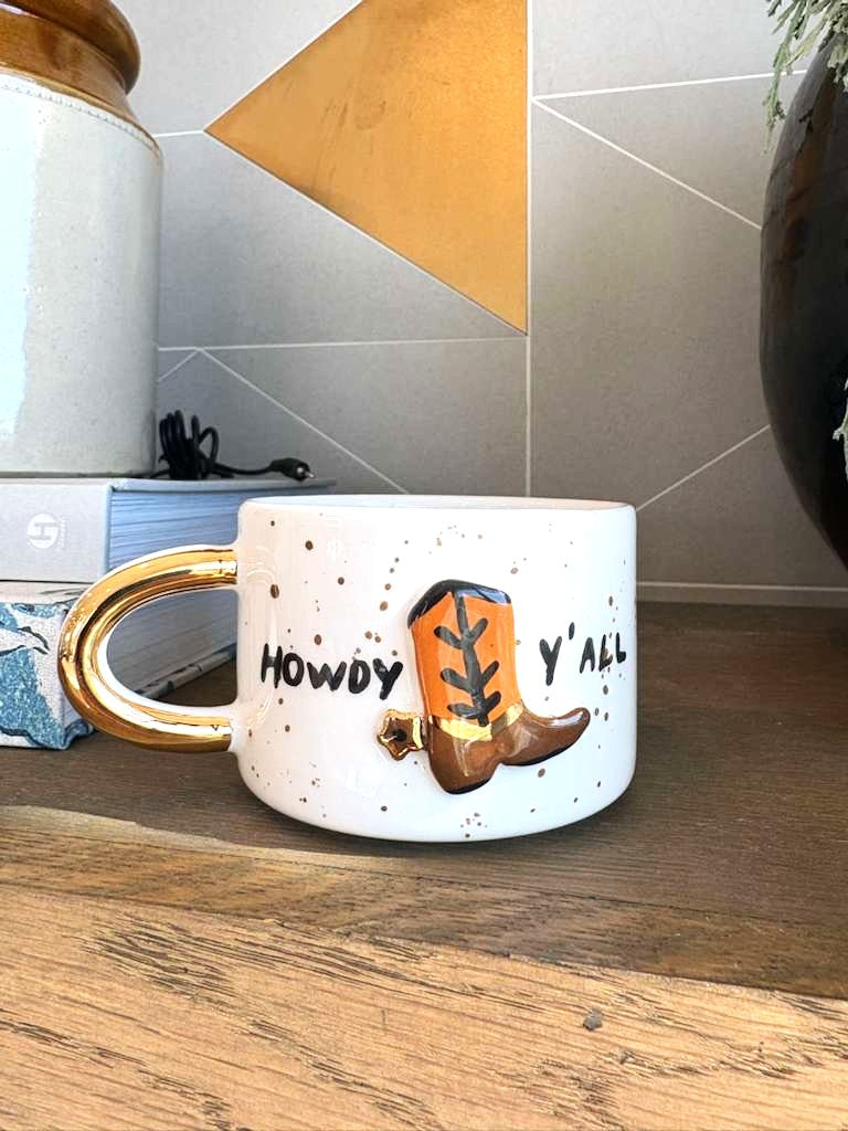 Texas Cowboy Boot 24K Gold Handmade Ceramic Coffee & Tea Mug