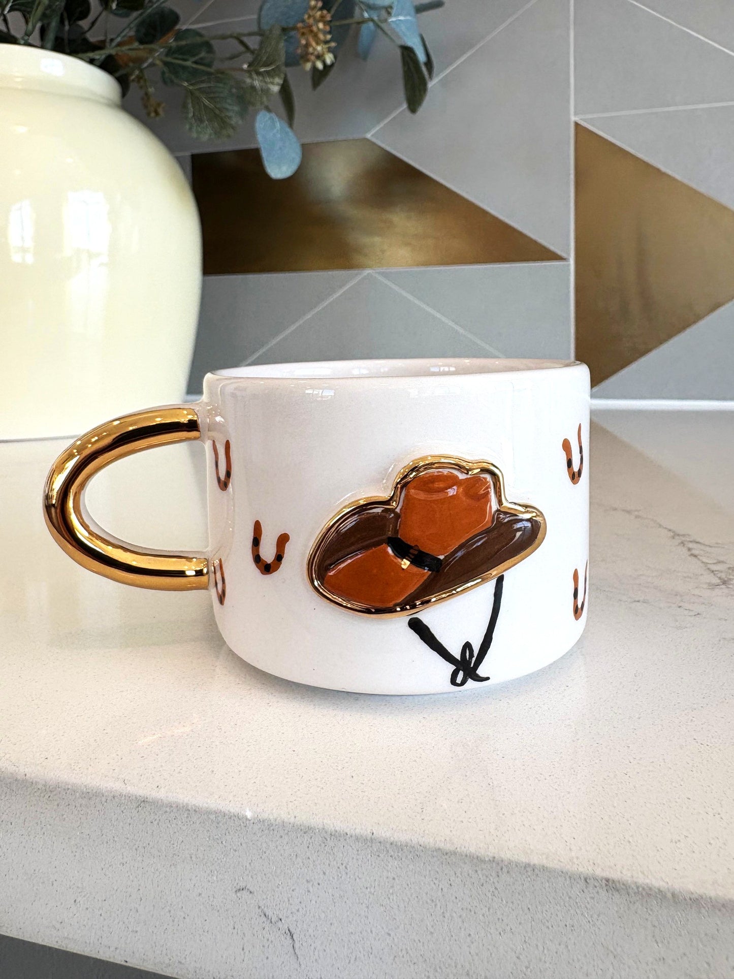 Cowboy Hat 24K Gold Handmade Ceramic Coffee & Tea Mug